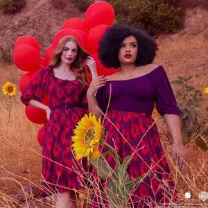 Vixen by Micheline Pitt Red and Purple Ikat Skater Skirt, IT Collaboration